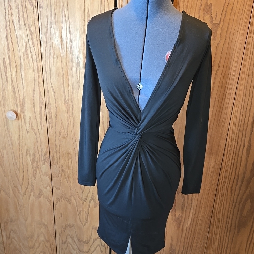 SHEIN Black Ruched Wrap Bodycon Dress